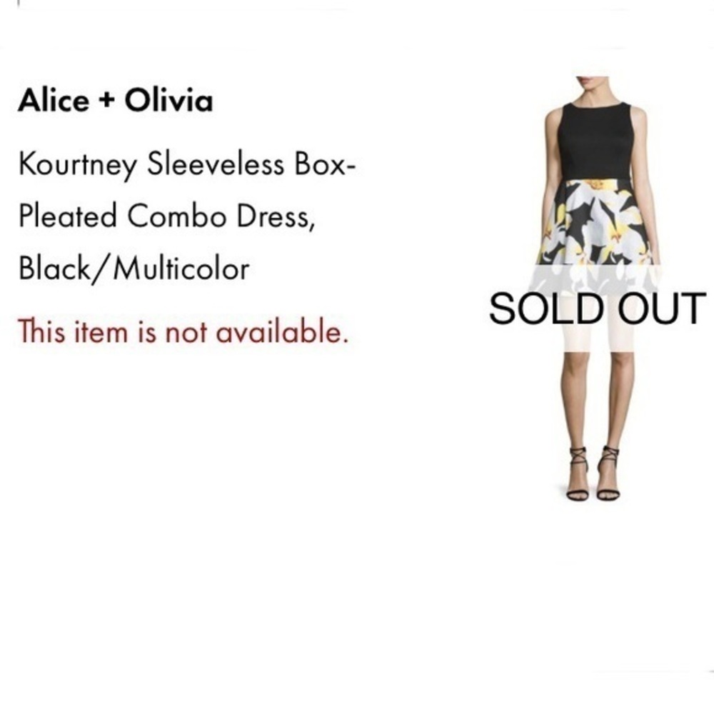 ALICE + OLIVIA KOURTNEY Sleeveless Box Pleated Combo Lined Dress Black /Floral 2 - Picture 7 of 15